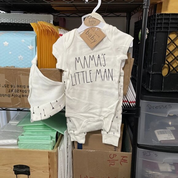 Rae Dunn Baby MAMA'S LITTLE MAN - 3 Piece Set - 0-3M - Shower Gift - NWT - Picture 1 of 4
